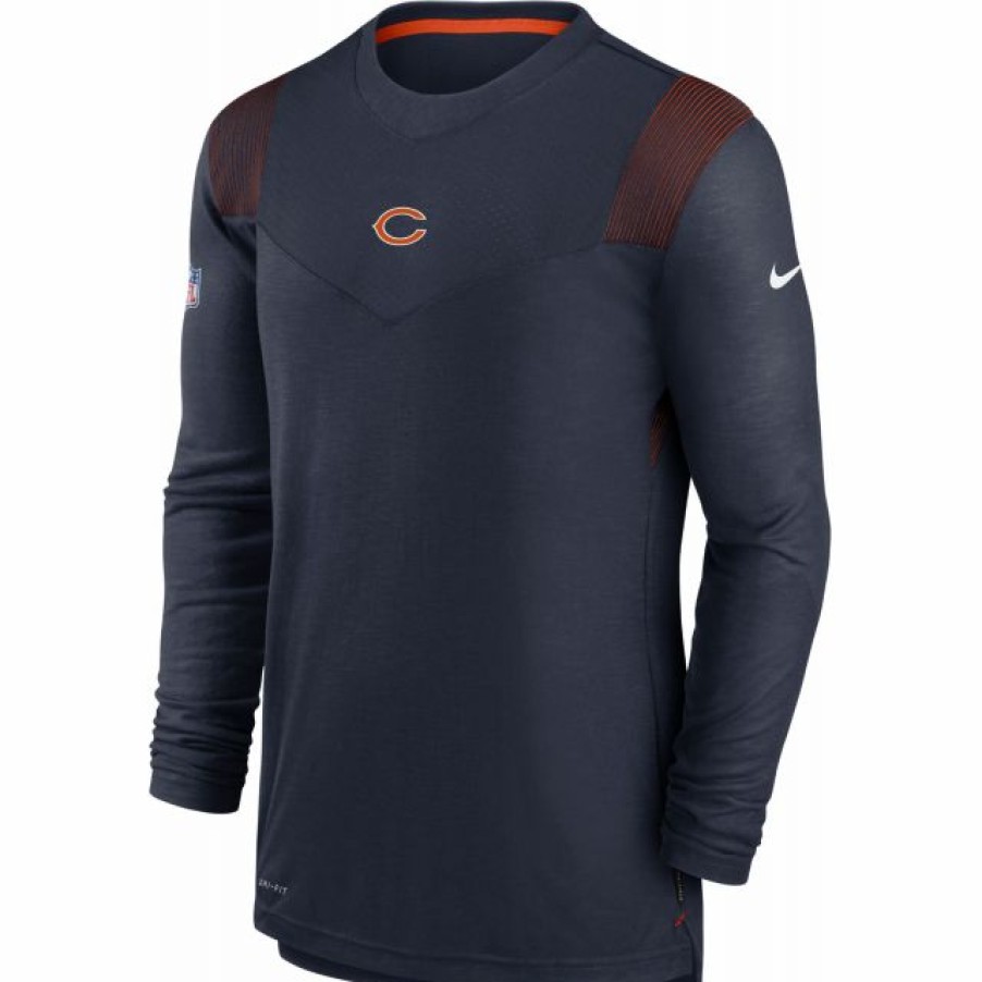 * Fitness Tops | Nike Men'S Chicago Bears Sideline Player Dri-Fit Long Sleeve Navy T-Shirt