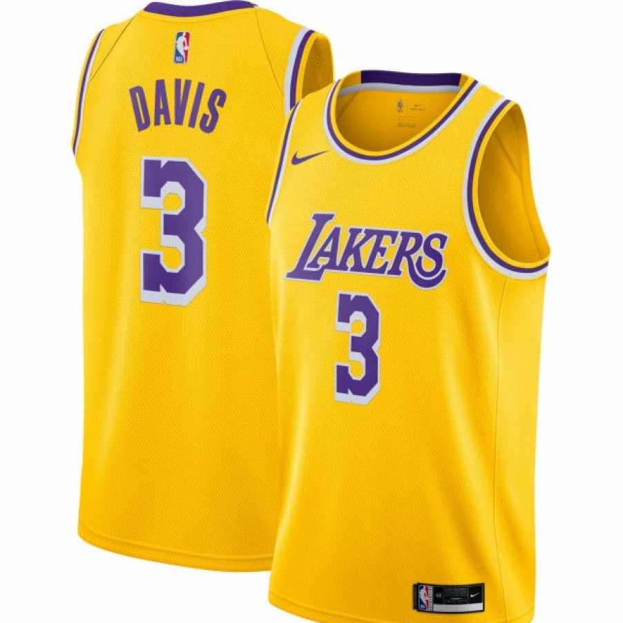 * Fitness Tops | Nike Men'S Los Angeles Lakers Anthony Davis #3 Yellow Icon Jersey