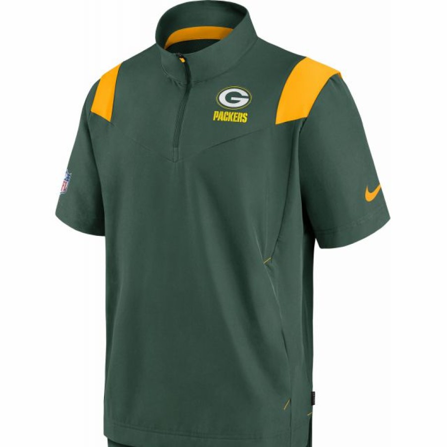 * Fitness Tops | Nike Men'S Green Bay Packers Sideline Coaches Short Sleeve Green Jacket