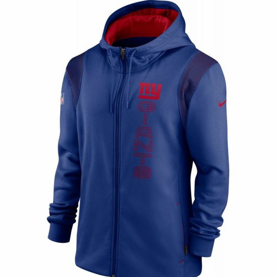 * Fitness Tops | Nike Men'S New York Giants Sideline Therma-Fit Full-Zip Blue Hoodie