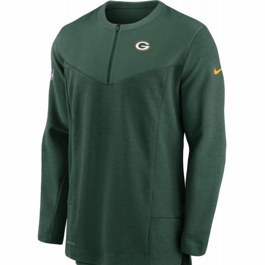 * Fitness Tops | Nike Men'S Green Bay Packers Sideline Coach Half-Zip Green Pullover