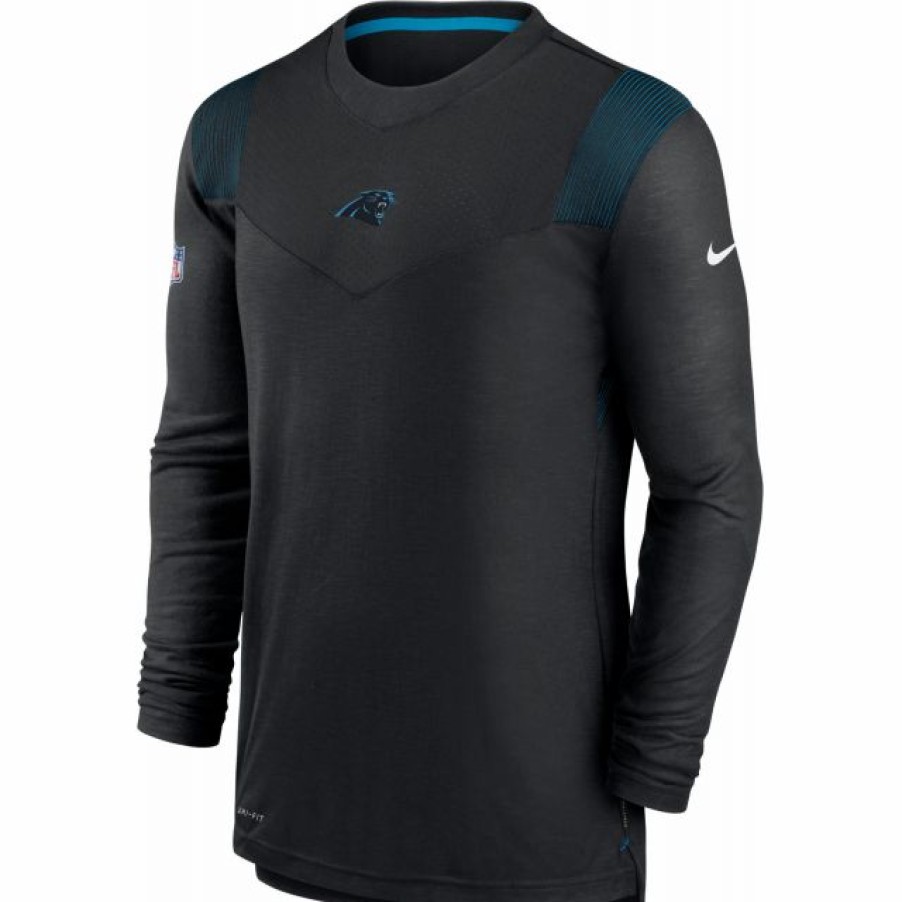 * Fitness Tops | Nike Men'S Carolina Panthers Sideline Player Dri-Fit Long Sleeve Black T-Shirt