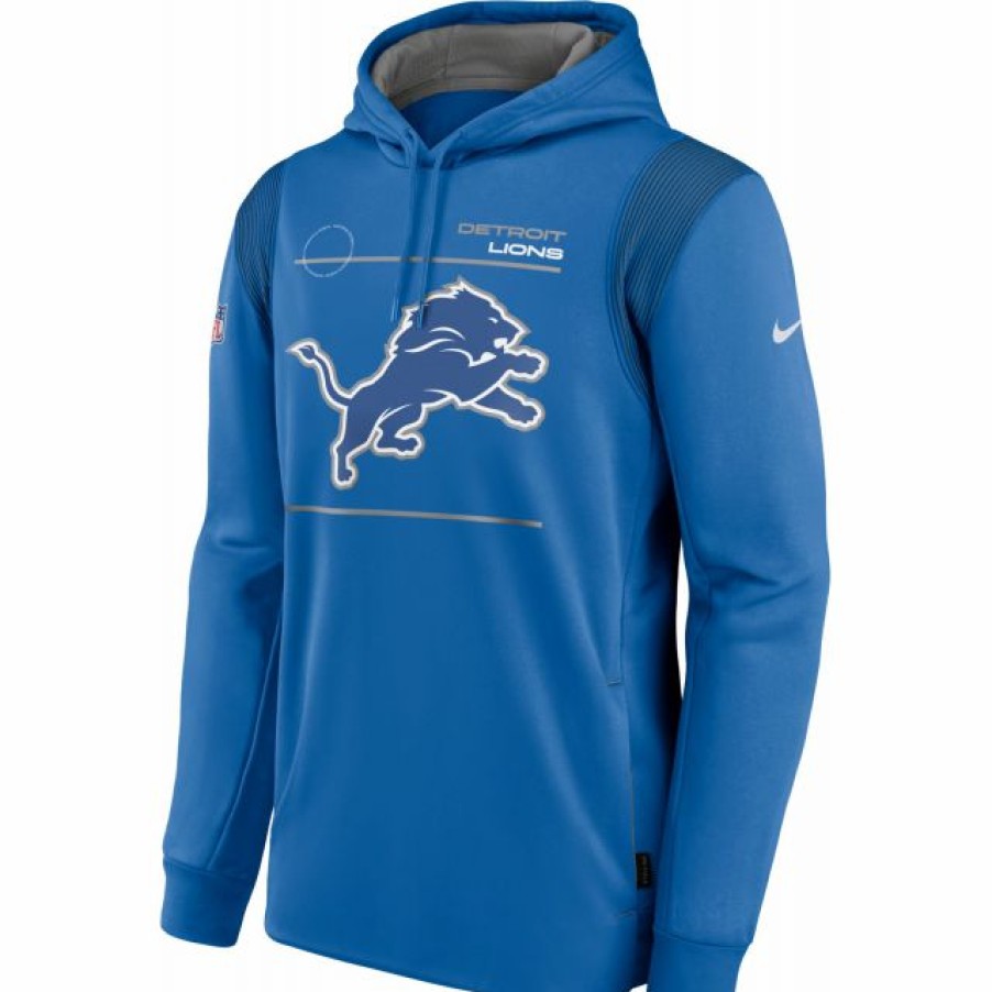 * Fitness Tops | Nike Men'S Detroit Lions Sideline Therma-Fit Blue Pullover Hoodie