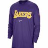 * Fitness Tops | Nike Adult Los Angeles Lakers Purple Long Sleeve Pre-Game Crewneck