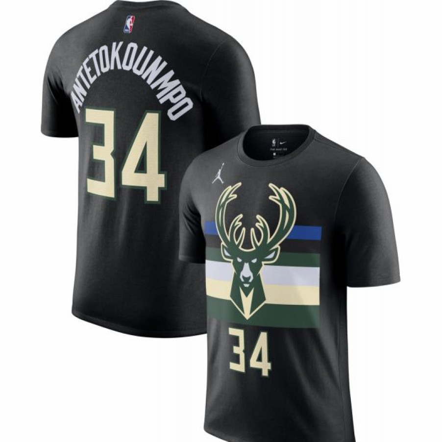 * Fitness Tops | Nike Men'S Milwaukee Bucks Giannis Antetokounmpo #34 Black Cotton T-Shirt