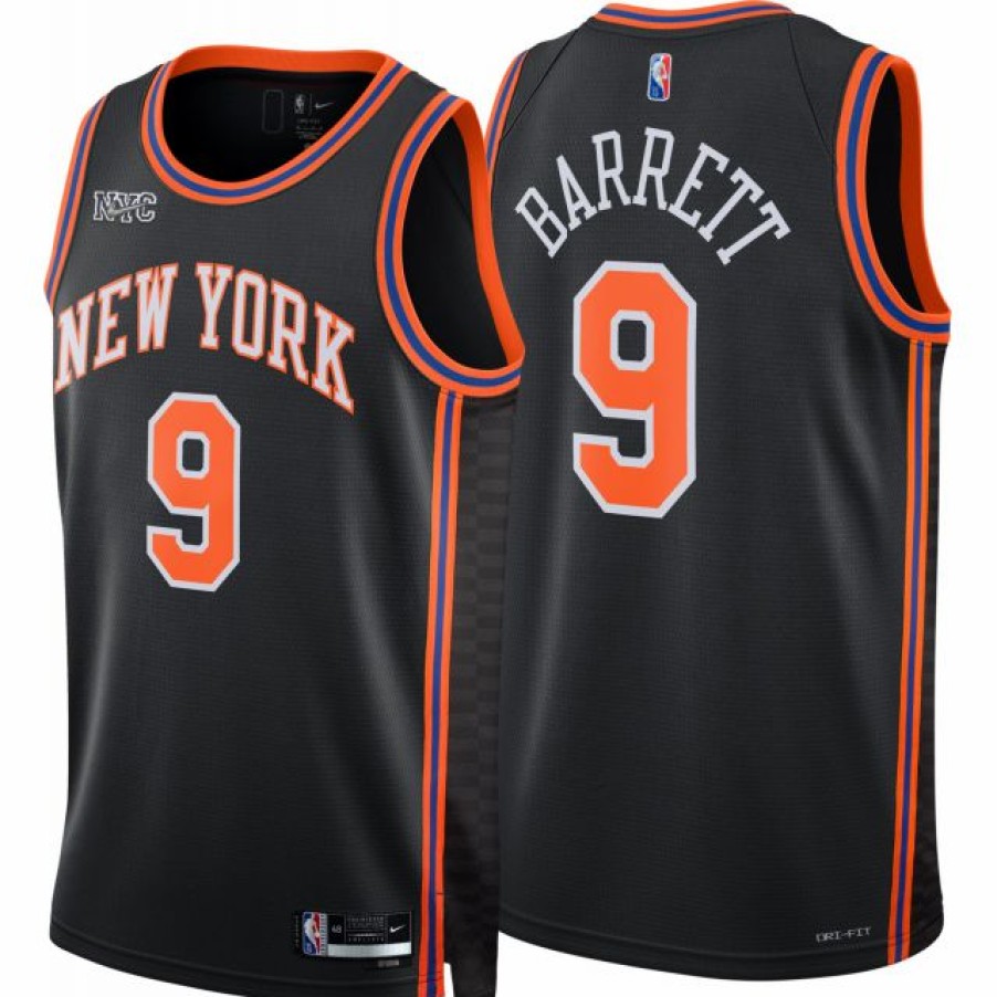 * Fitness Tops | Nike Men'S 2021-22 City Edition New York Knicks Rj Barrett #9 Black Dri-Fit Swingman Jersey