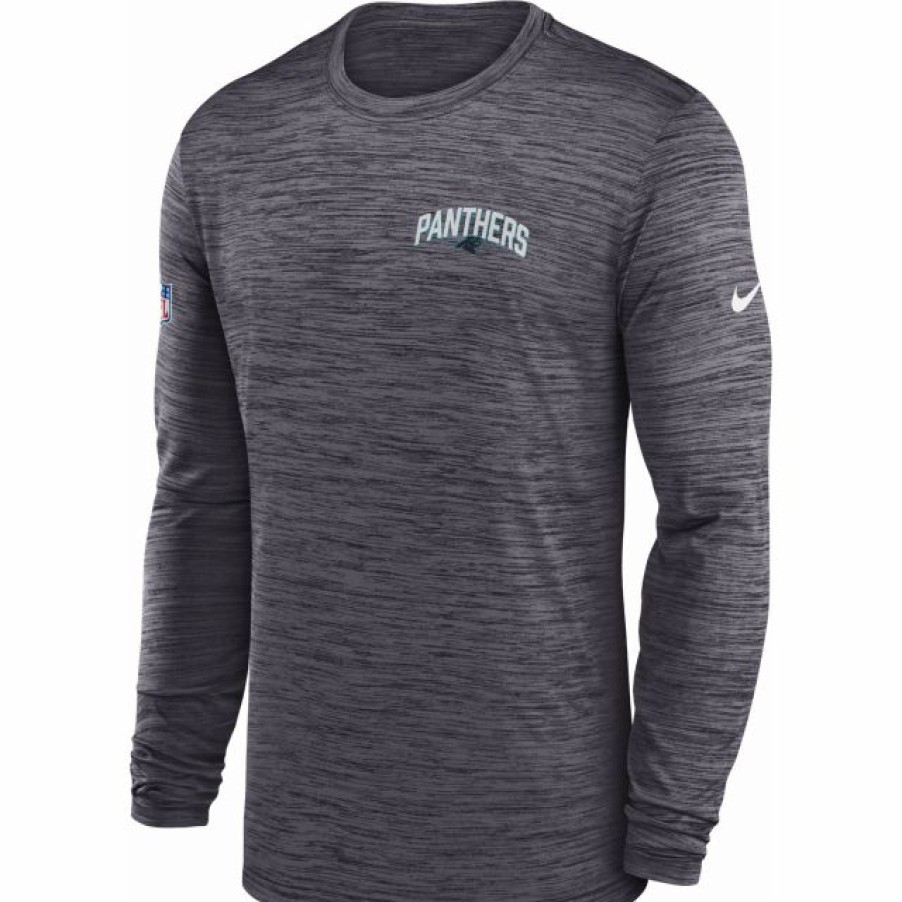 * Fitness Tops | Nike Men'S Carolina Panthers Sideline Legend Velocity Black Long Sleeve T-Shirt