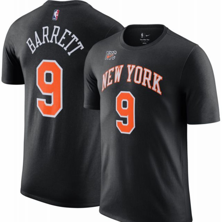 * Fitness Tops | Nike Men'S 2021-22 City Edition New York Knicks Rj Barrett #9 Black Cotton T-Shirt