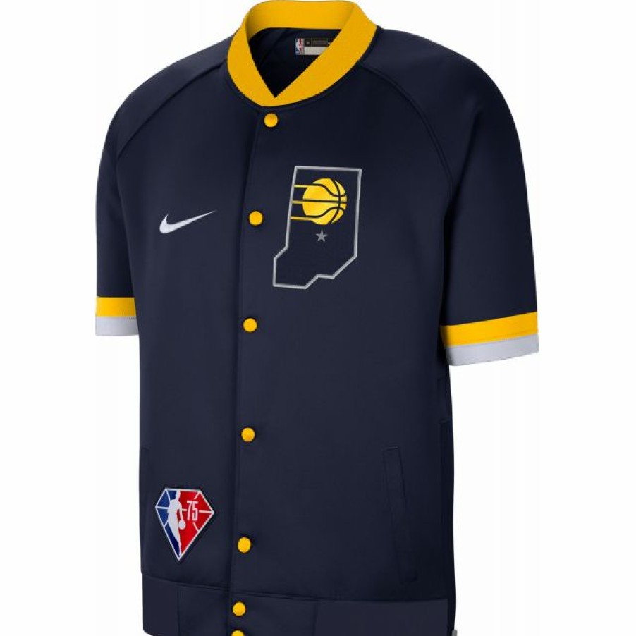 * Fitness Tops | Nike Men'S 2021-22 City Edition Indiana Pacers Blue Full Showtime Full Zip Short Sleeve Jacket