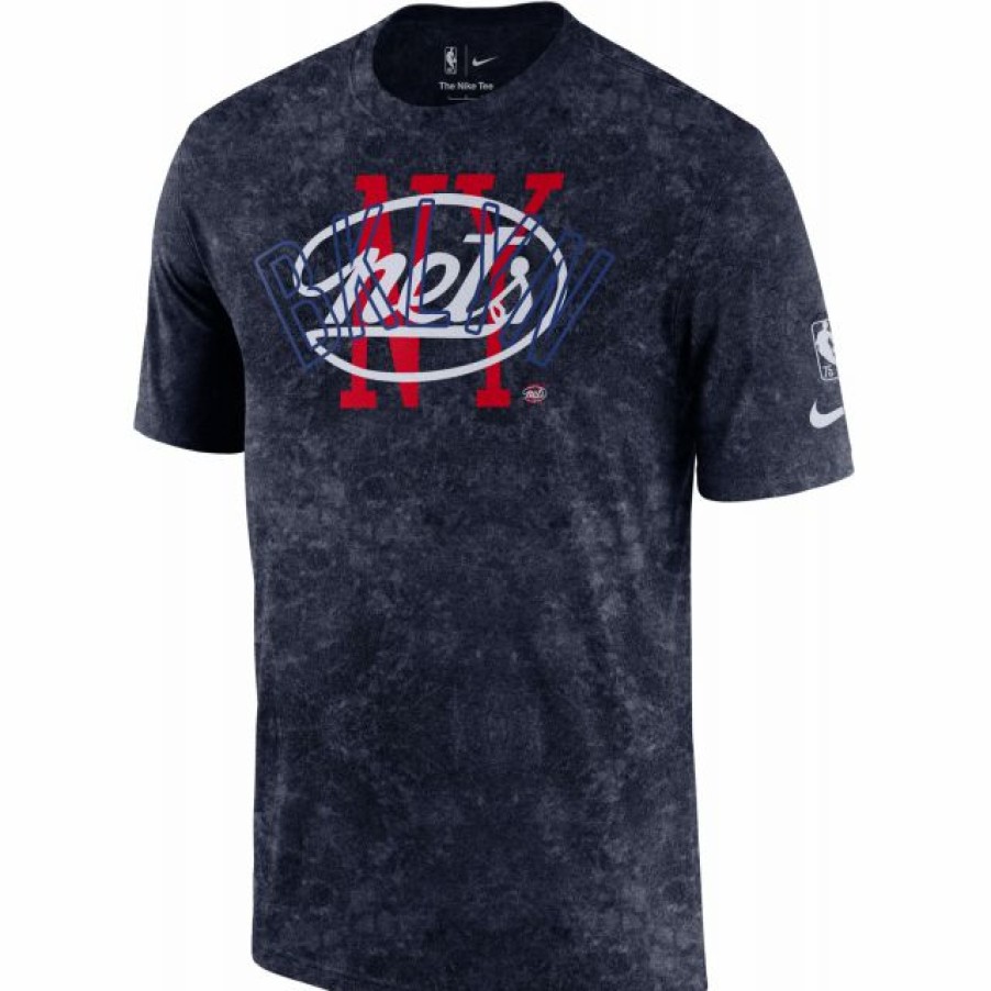 * Fitness Tops | Nike Men'S 2021-22 City Edition Brooklyn Nets Blue Washed T-Shirt