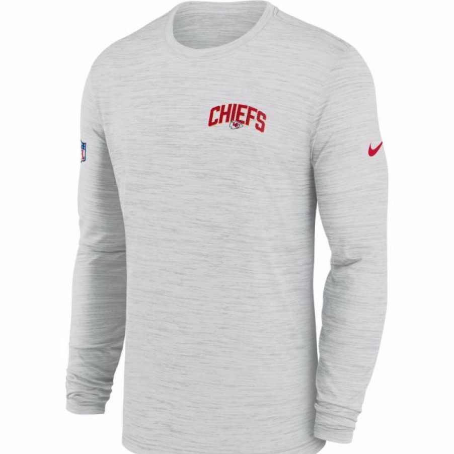 * Fitness Tops | Nike Men'S Kansas City Chiefs Sideline Legend Velocity White Long Sleeve T-Shirt