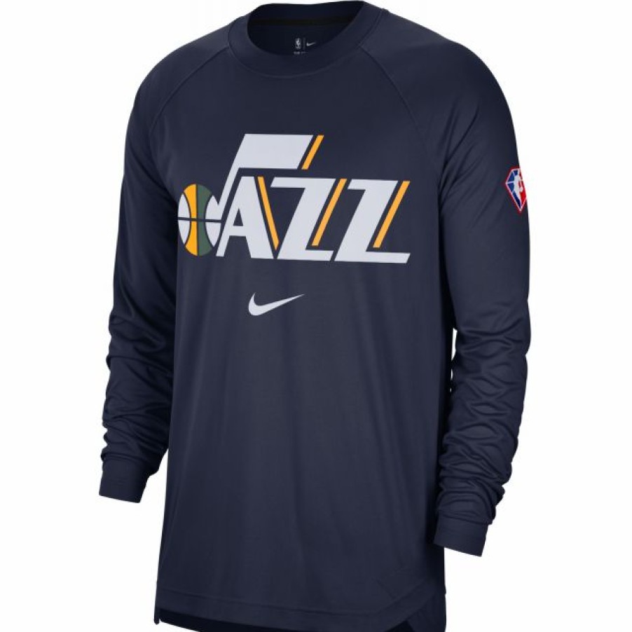 * Fitness Tops | Nike Adult Utah Jazz Navy Long Sleeve Pre-Game Crewneck