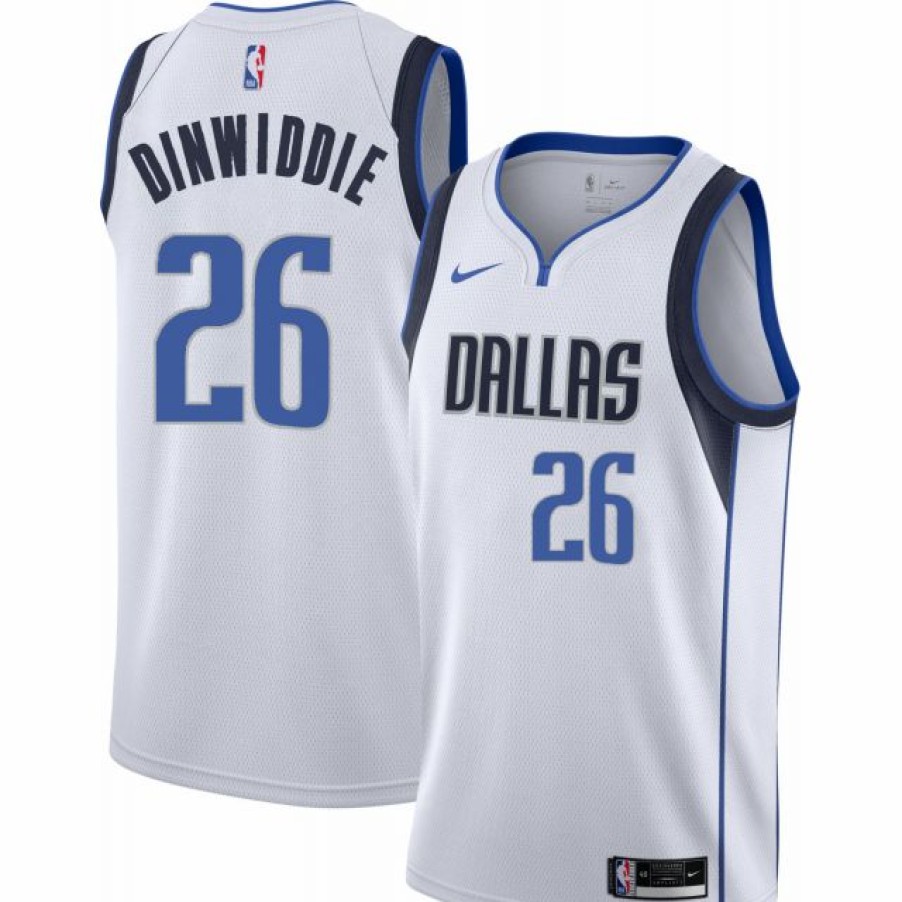 * Fitness Tops | Nike Men'S Dallas Mavericks Spencer Dinwiddie #26 White Dri-Fit Swingman Jersey