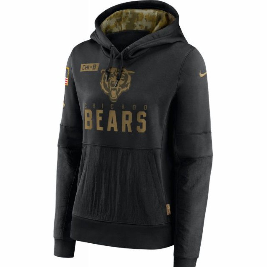 * Fitness Tops | Nike Women'S Salute To Service Chicago Bears Black Therma-Fit Pullover Hoodie