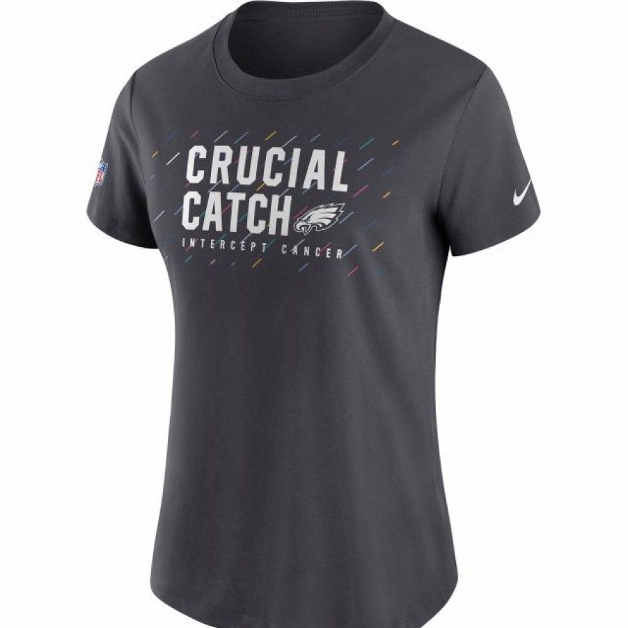 * Fitness Tops | Nike Women'S Philadelphia Eagles Crucial Catch Anthracite T-Shirt