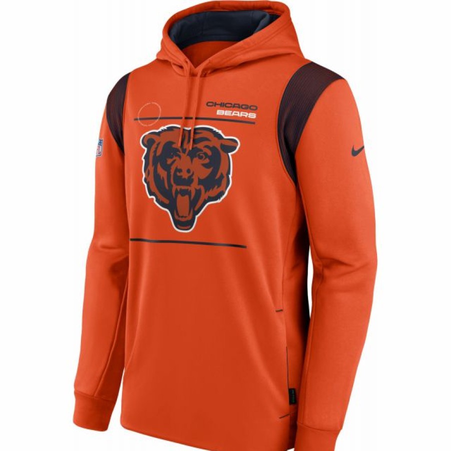 * Fitness Tops | Nike Men'S Chicago Bears Sideline Therma-Fit Orange Pullover Hoodie