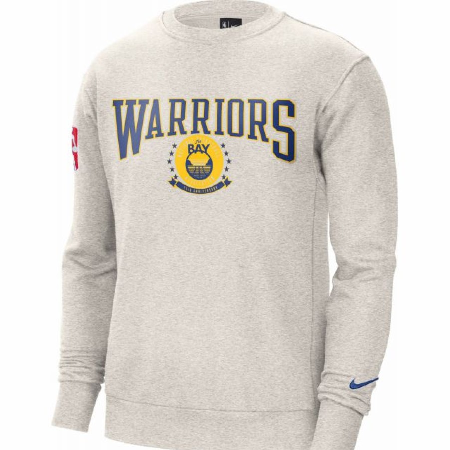 * Fitness Tops | Nike Men'S Golden State Warriors Grey Fleece Crew Sweatshirt