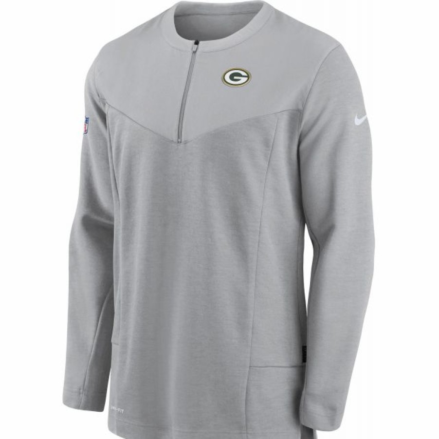 * Fitness Tops | Nike Men'S Green Bay Packers Sideline Coach Half-Zip Silver Pullover