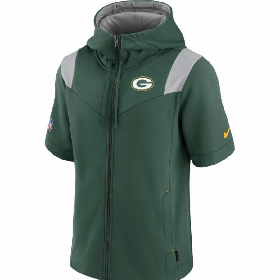 * Fitness Tops | Nike Men'S Green Bay Packers Sideline Showout Full-Zip Short-Sleeve Hoodie