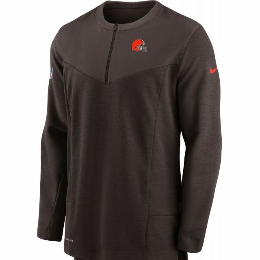 * Fitness Tops | Nike Men'S Cleveland Browns Sideline Coach Half-Zip Brown Pullover