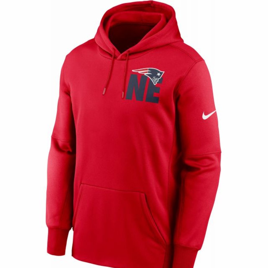 * Fitness Tops | Nike Men'S New England Patriots Logo Red Therma-Fit Hoodie