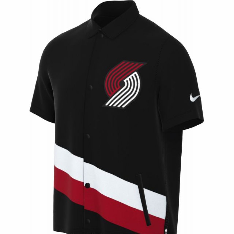 * Fitness Tops | Nike Men'S 2021-22 City Edition Portland Trail Blazers Black Full Showtime Full Zip Short Sleeve Jacket