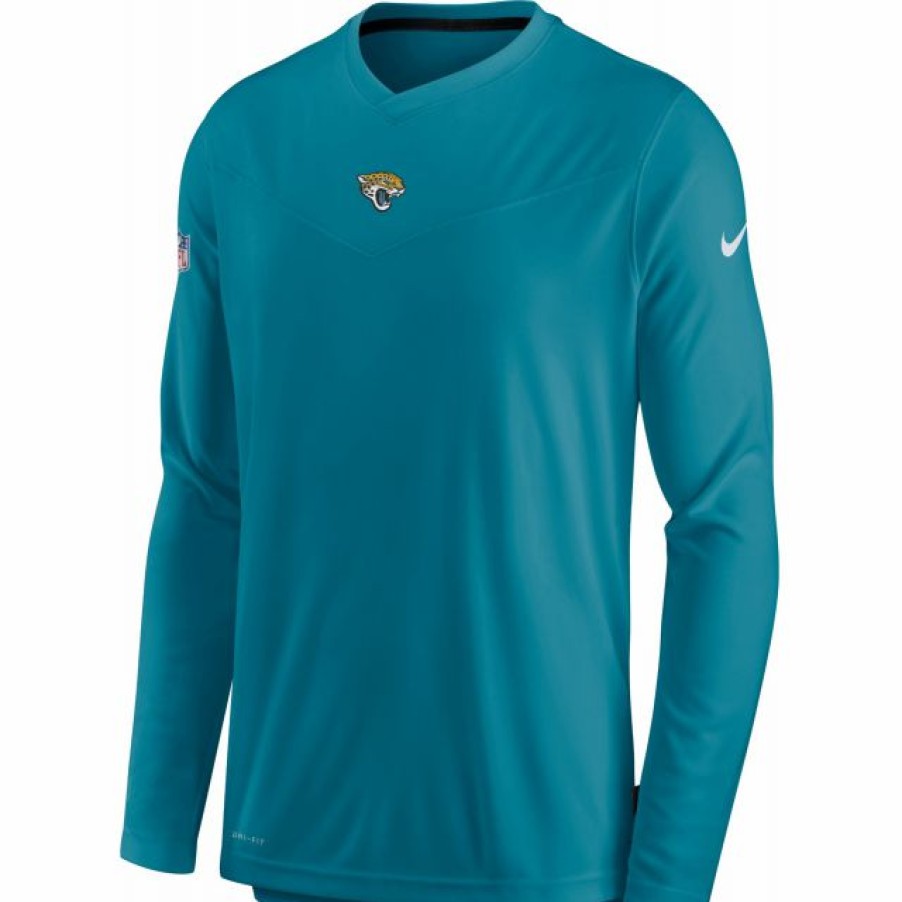 * Fitness Tops | Nike Men'S Jacksonville Jaguars Sideline Coaches Teal Long Sleeve T-Shirt