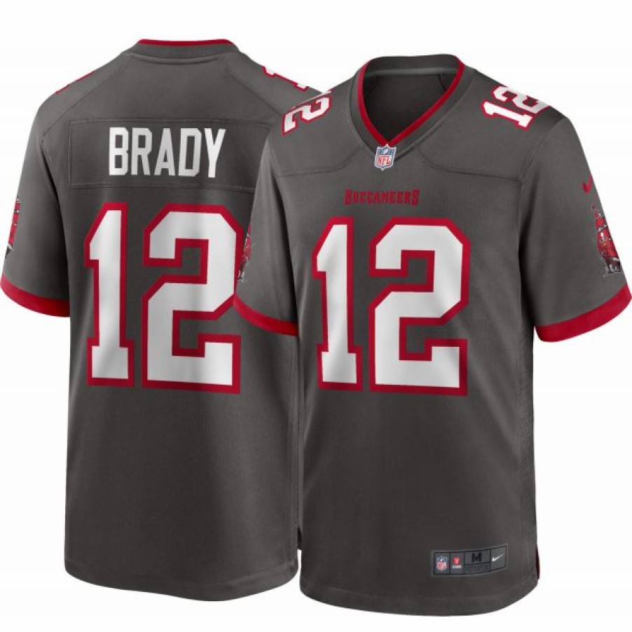 * Fitness Tops | Nike Men'S Tampa Bay Buccaneers Tom Brady #12 Pewter Game Jersey