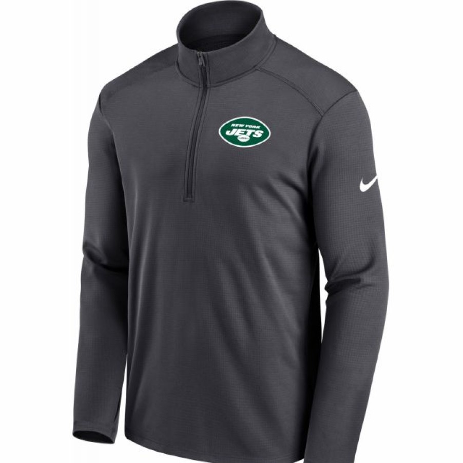 * Fitness Tops | Nike Men'S New York Jets Logo Pacer Grey Half-Zip Pullover