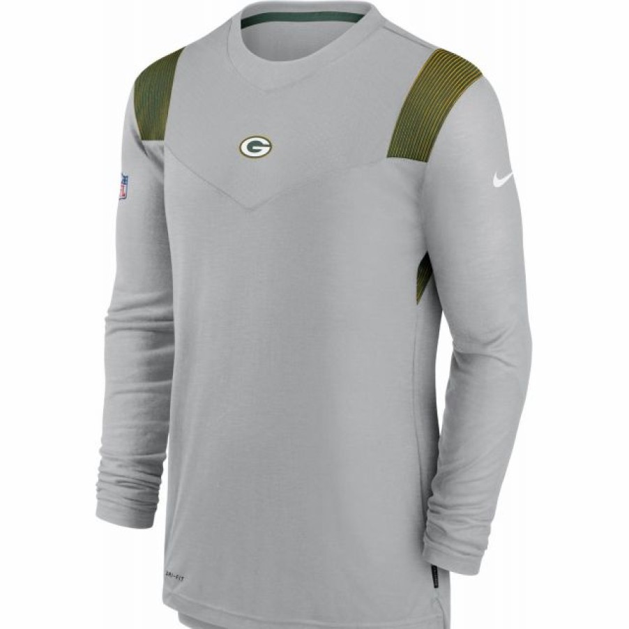 * Fitness Tops | Nike Men'S Green Bay Packers Sideline Player Dri-Fit Long Sleeve Silver T-Shirt