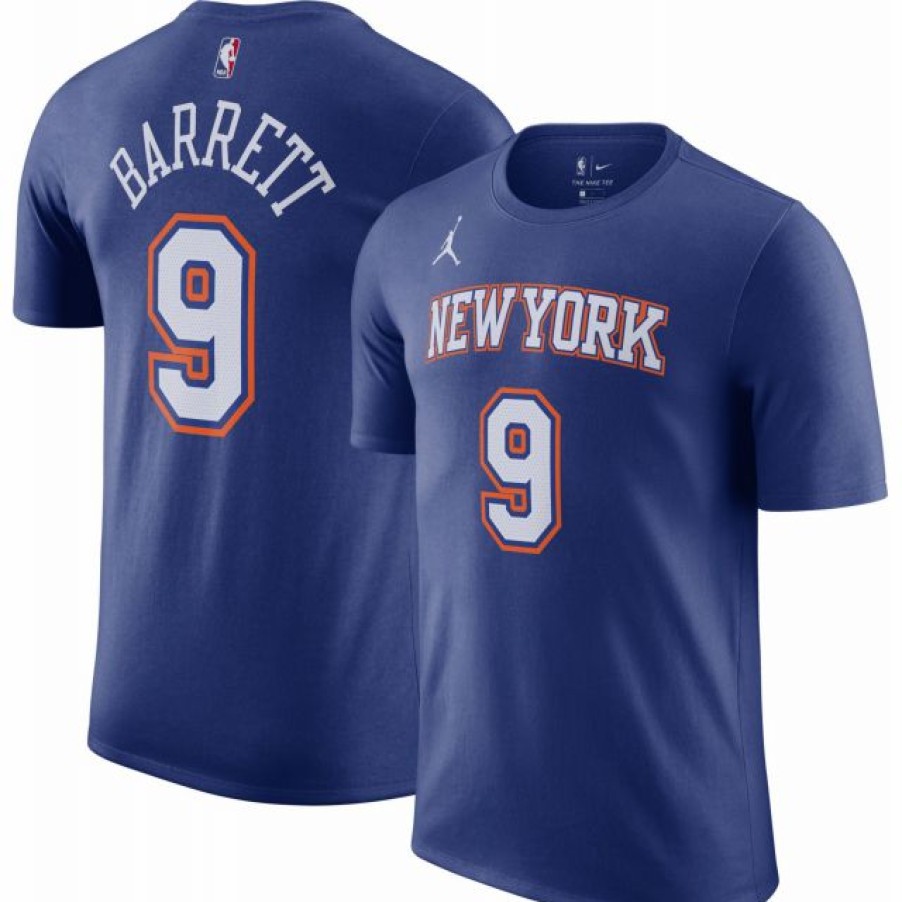 * Fitness Tops | Nike Jordan Men'S New York Knicks Rj Barrett #9 Blue Statement T-Shirt