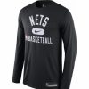 * Fitness Tops | Nike Men'S Brooklyn Nets Black Dri-Fit Long Sleeve T-Shirt