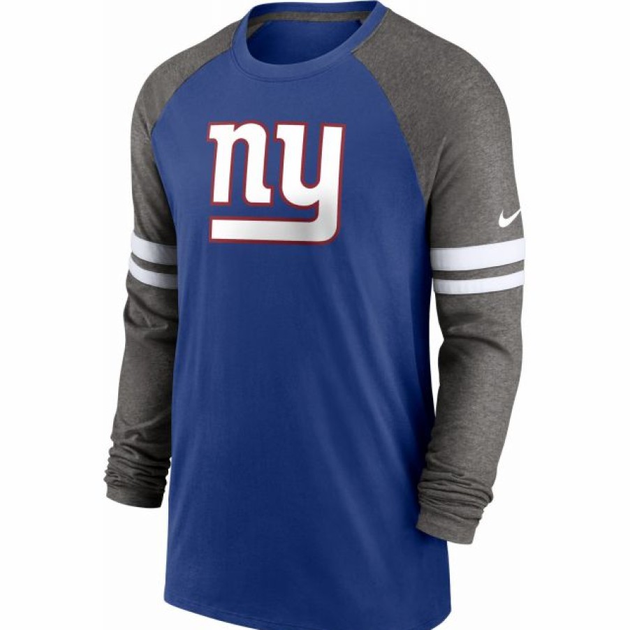 * Fitness Tops | Nike Men'S New York Giants Dri-Fit Blue Long Sleeve Raglan T-Shirt