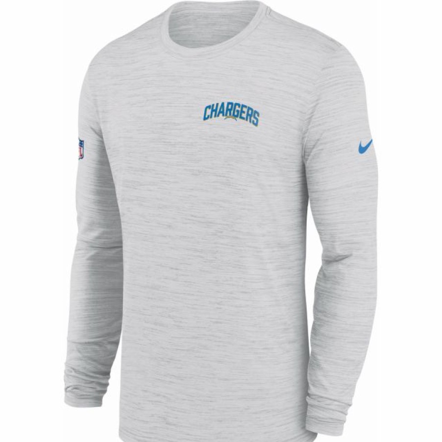 * Fitness Tops | Nike Men'S Los Angeles Chargers Sideline Legend Velocity White Long Sleeve T-Shirt