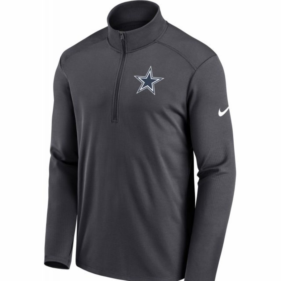 * Fitness Tops | Nike Men'S Dallas Cowboys Logo Pacer Anthracite Quarter-Zip Pullover