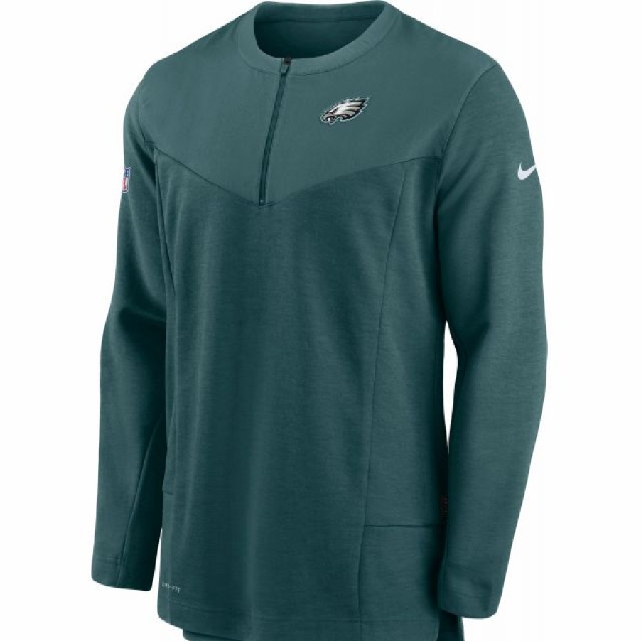 * Fitness Tops | Nike Men'S Philadelphia Eagles Sideline Coach Half-Zip Teal Pullover