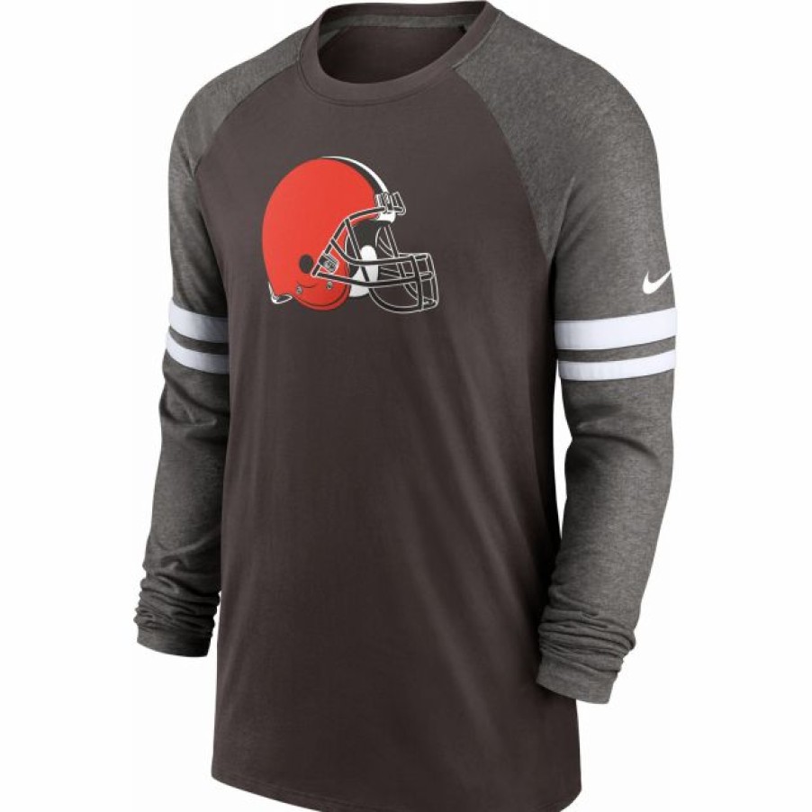 * Fitness Tops | Nike Men'S Cleveland Browns Dri-Fit Brown Long Sleeve Raglan T-Shirt