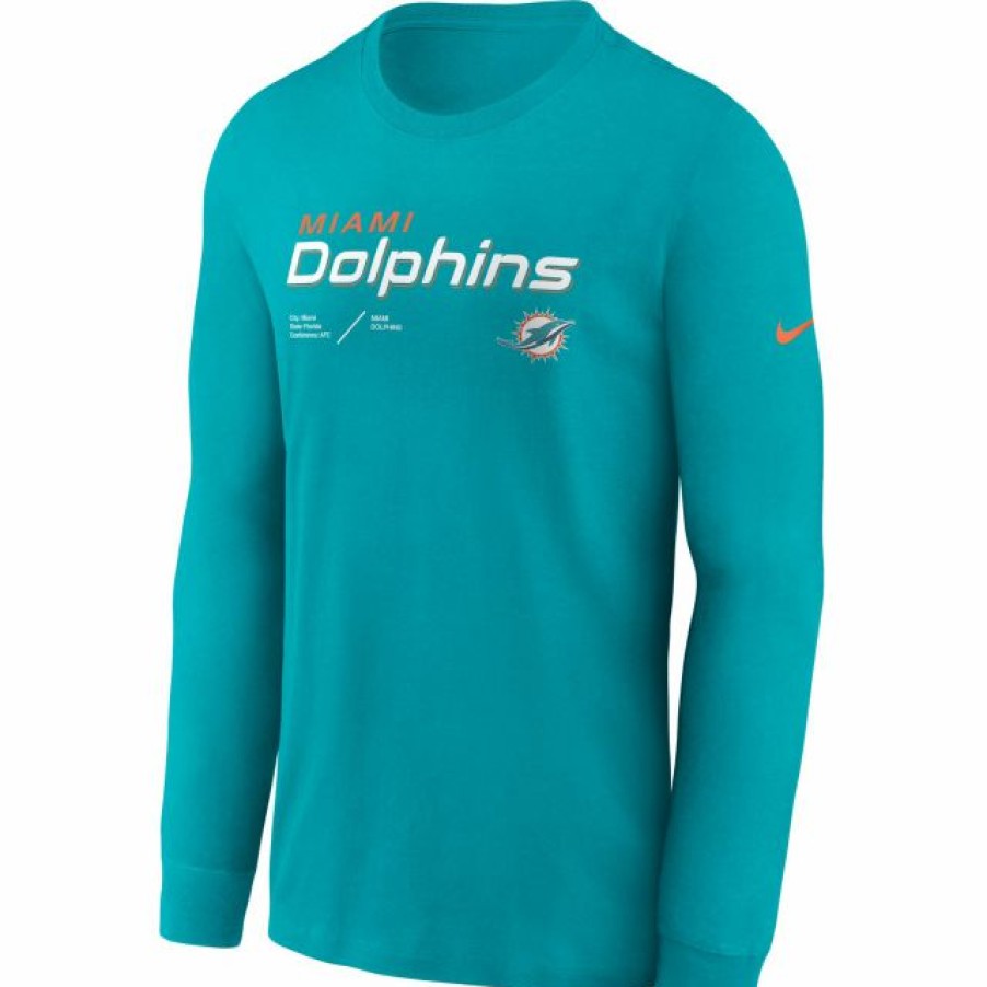 * Fitness Tops | Nike Men'S Miami Dolphins Sideline Dri-Fit Team Issue Long Sleeve Aqua T-Shirt